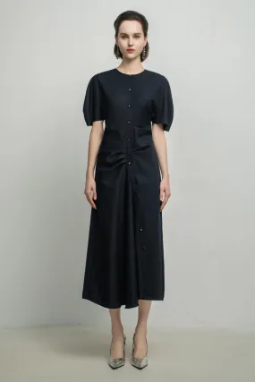 Charli A-line Puffy Sleeved Tissue Calf Length Dress