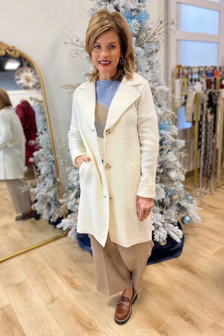 Charlie B Boiled Wool Long Coat Ecru