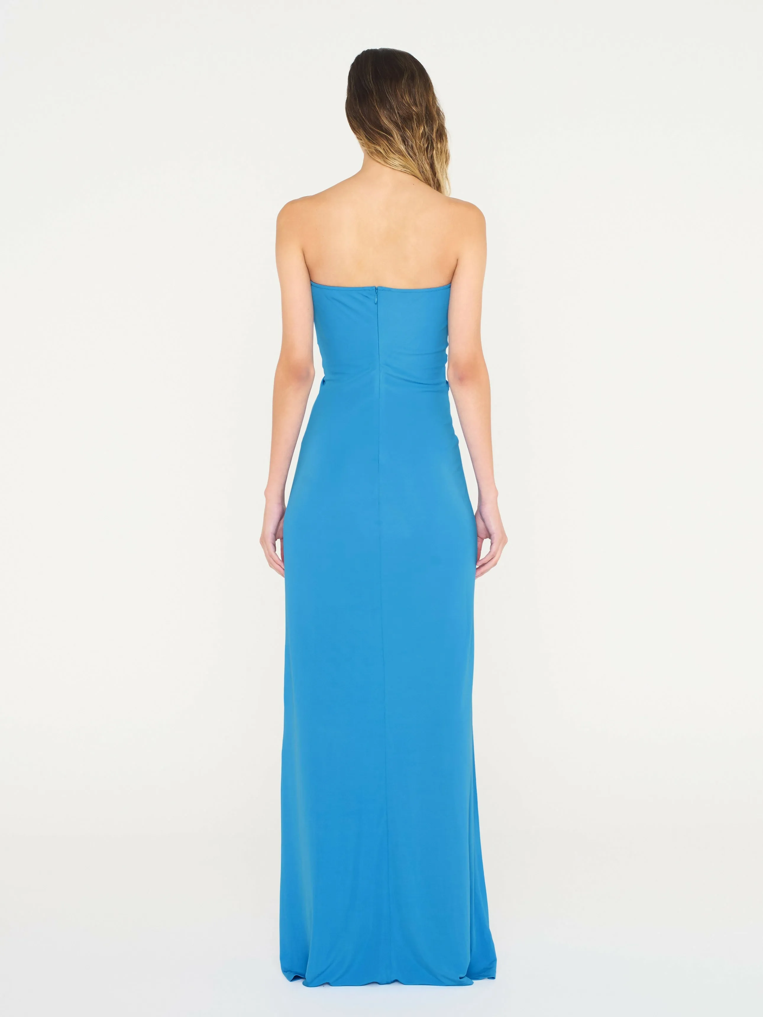 Christopher Esber Arced Palm Strapless Dress in Boston Blue Size 10