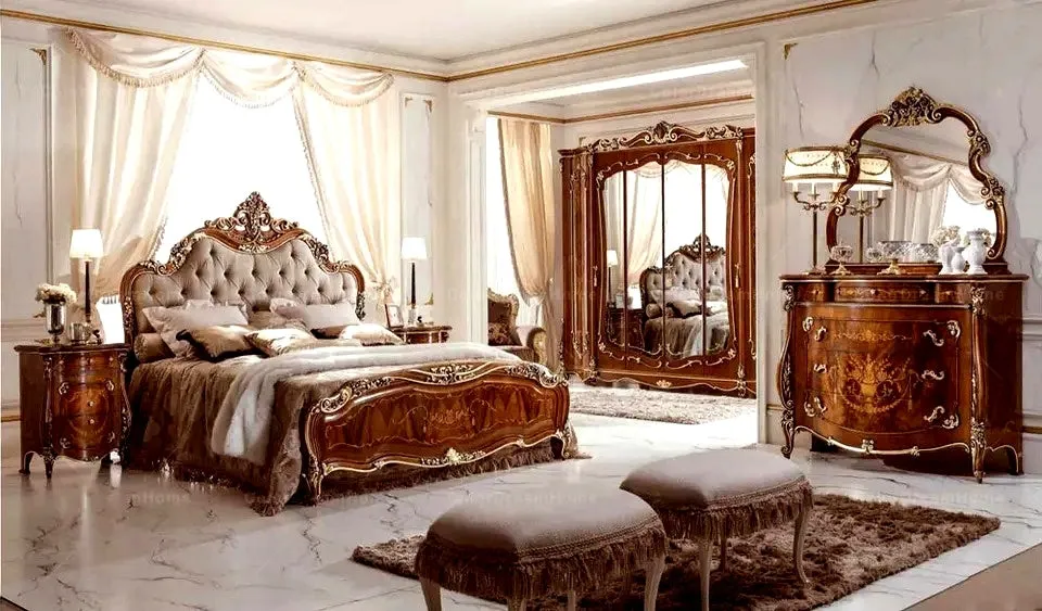 Classic European Style Glossy Carving Wardrobe