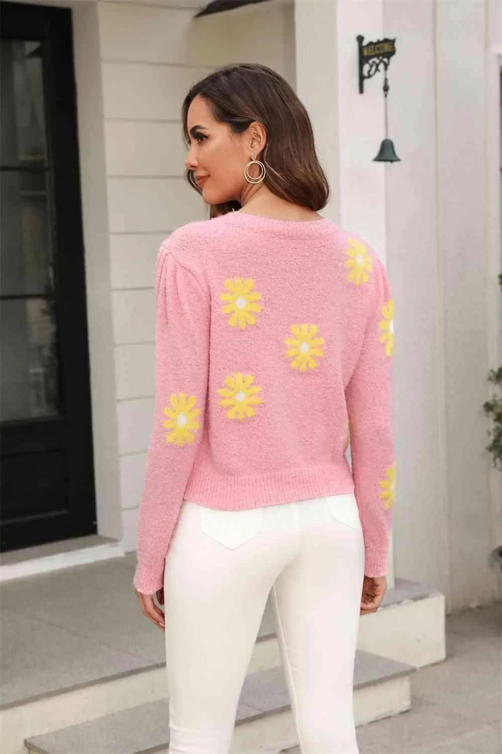 Cold Season Spirit Crew Neck Flower Sweater