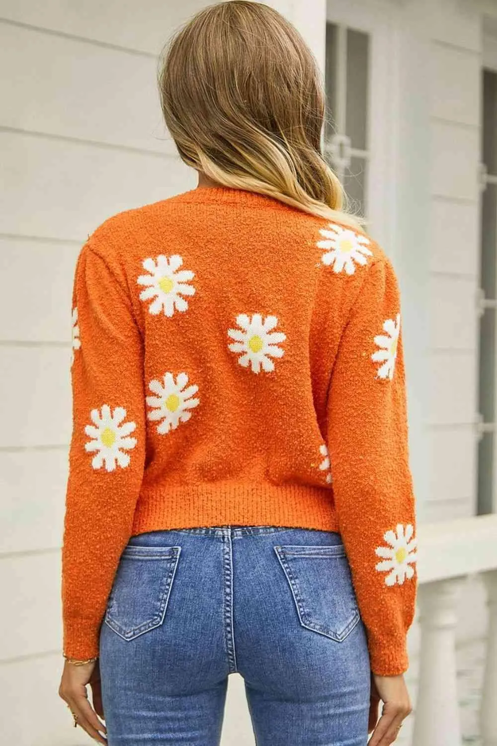 Cold Season Spirit Crew Neck Flower Sweater