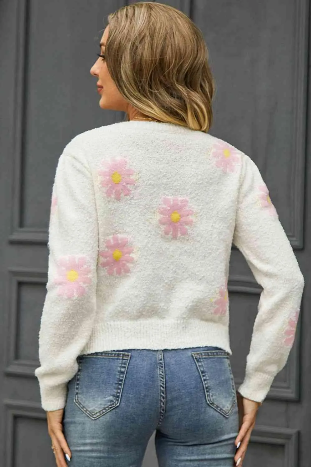 Cold Season Spirit Crew Neck Flower Sweater