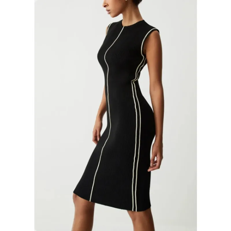 Contrast Piping Midi Sweater Dress | Size Small (4) | Commense