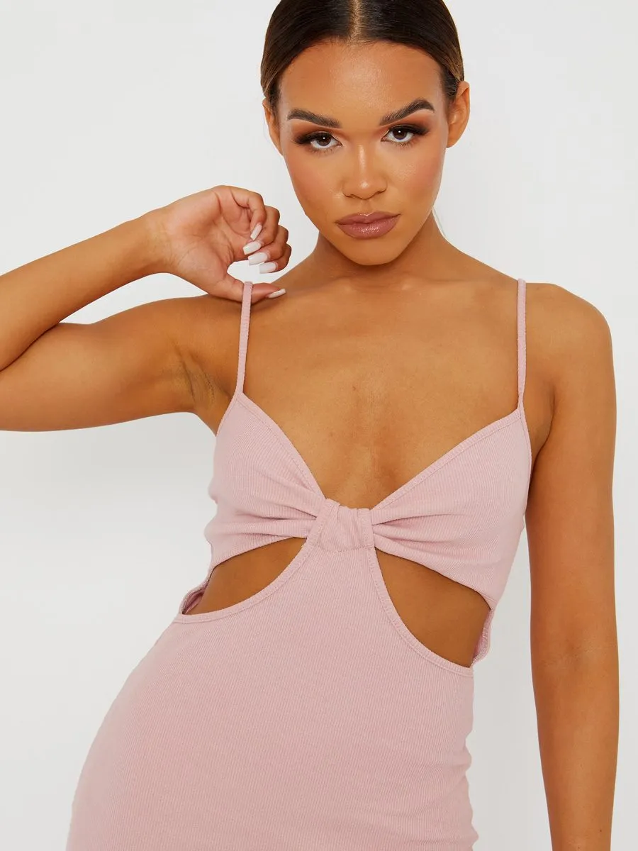 Corrine Cut Out Ribbed Cami Maxi Dress In Rose