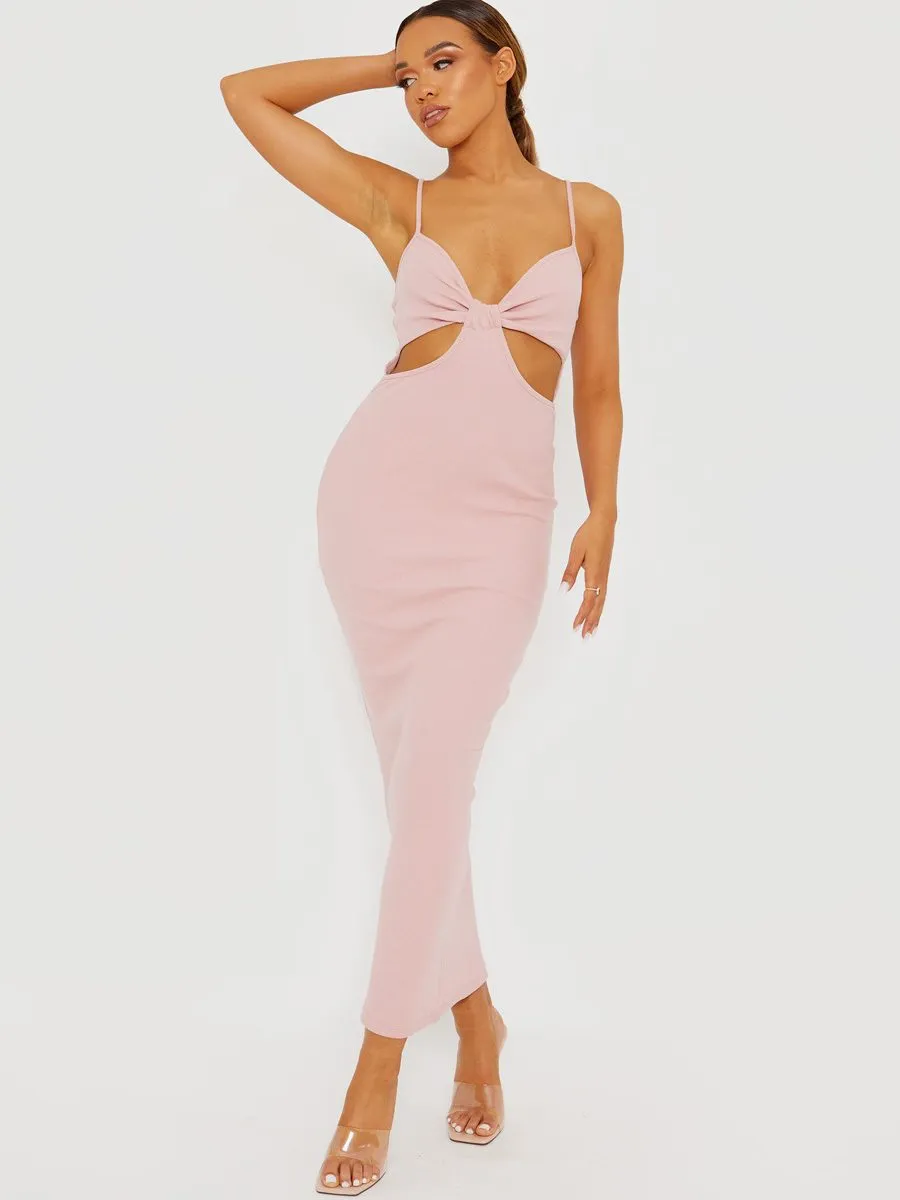 Corrine Cut Out Ribbed Cami Maxi Dress In Rose