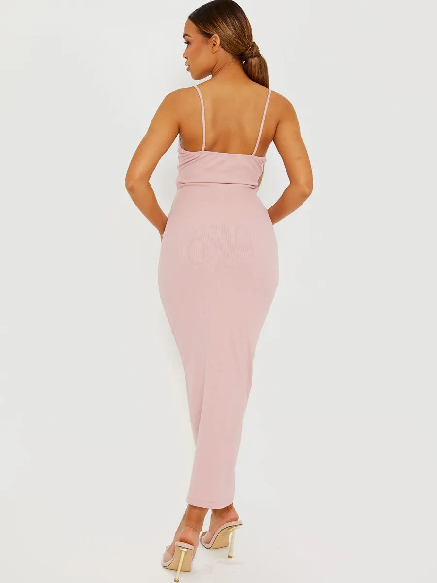 Corrine Cut Out Ribbed Cami Maxi Dress In Rose