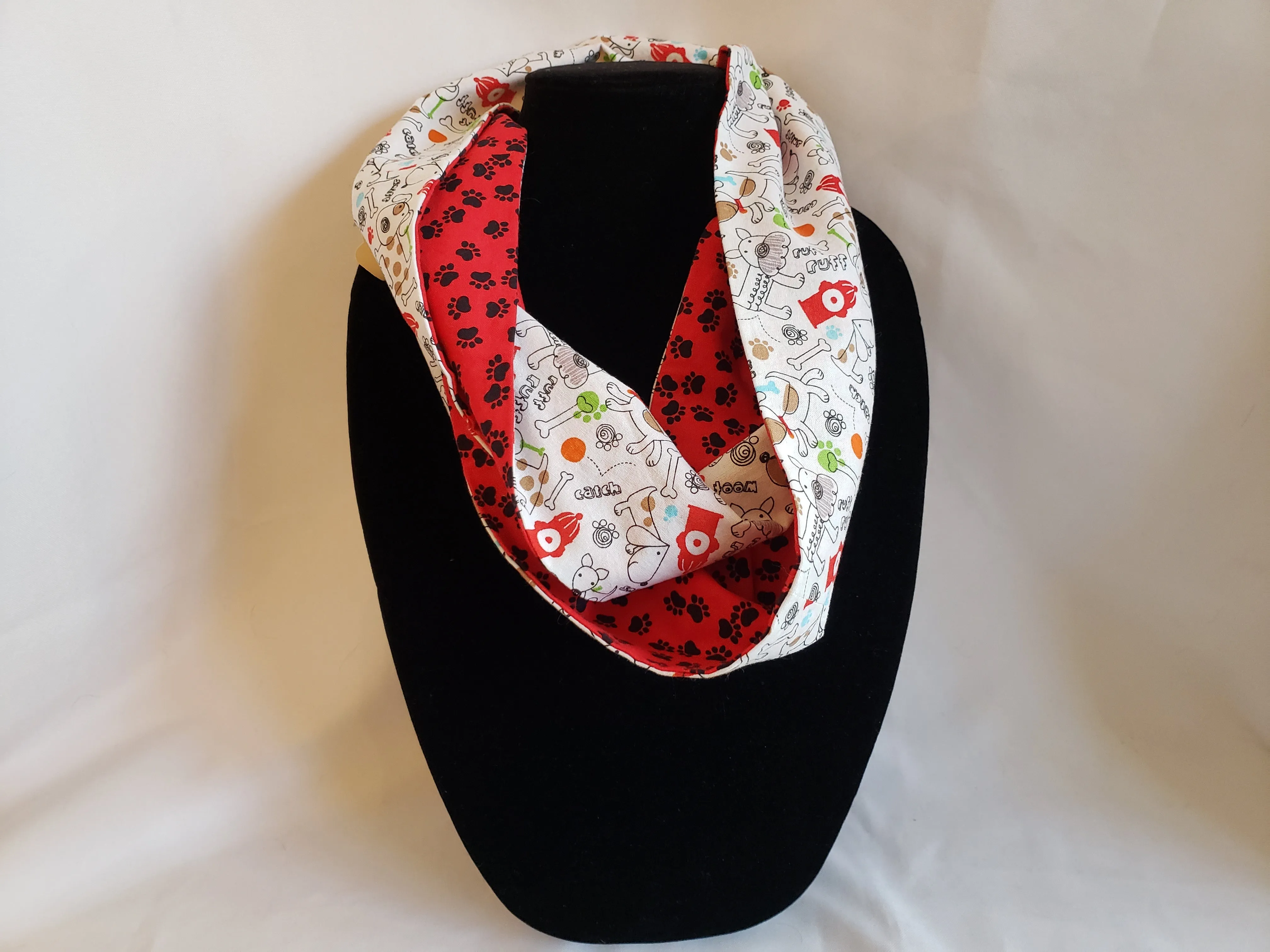 Cotton Reversible Infinity Skinny Scarf in Doggy Doodles