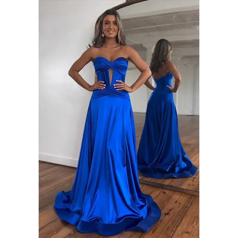 Couture & Elegant Off-Shoulder Sleeveless A-Line Side Slit Formal Prom Dress