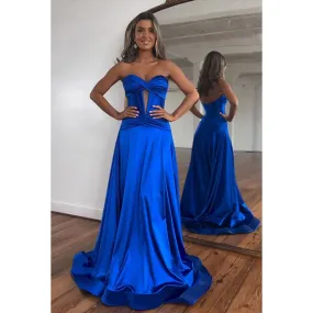 Couture & Elegant Off-Shoulder Sleeveless A-Line Side Slit Formal Prom Dress