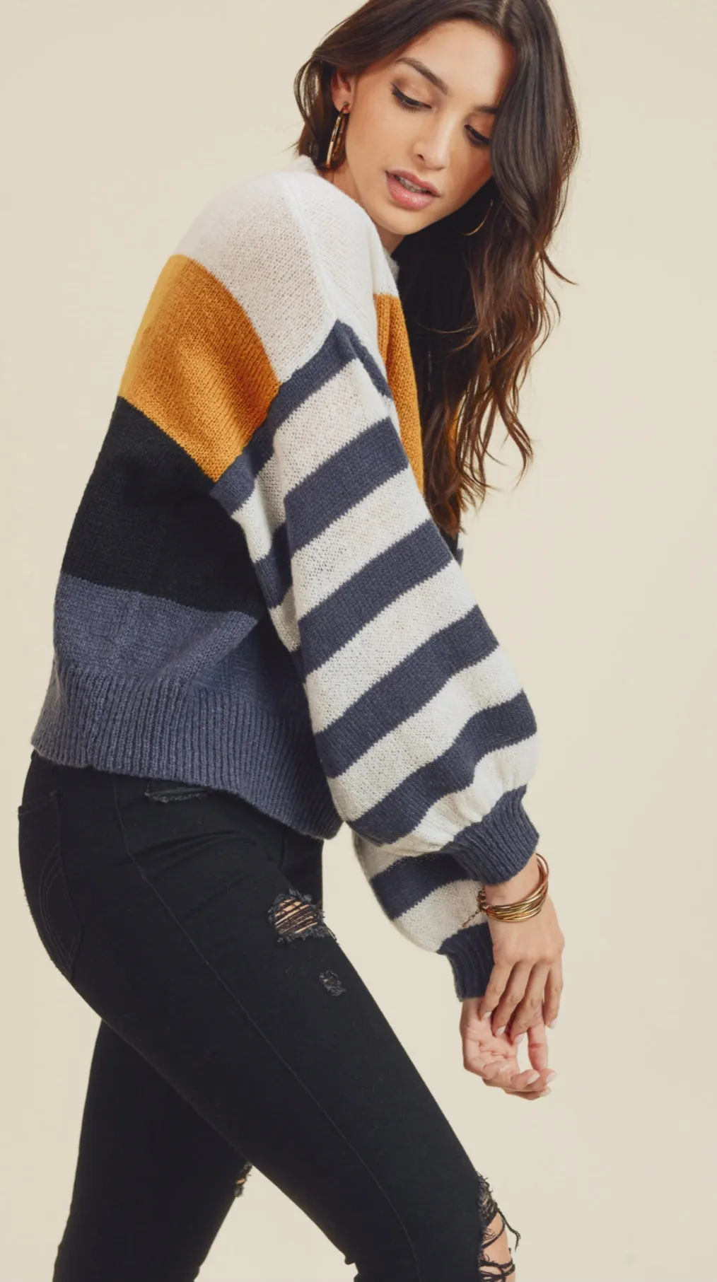 Cozy Mustard Navy Striped Sweater