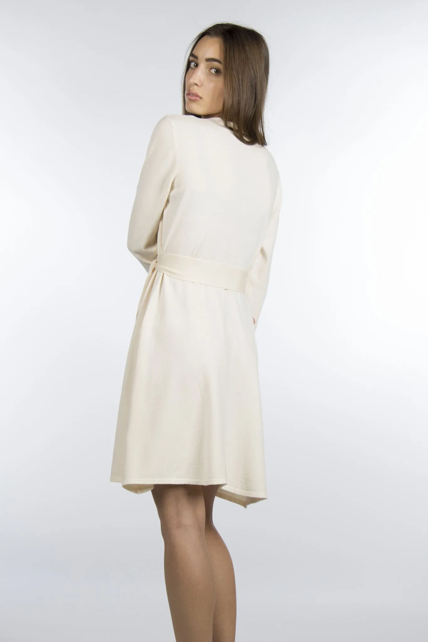 Cream Sweater Wrap Dress-350