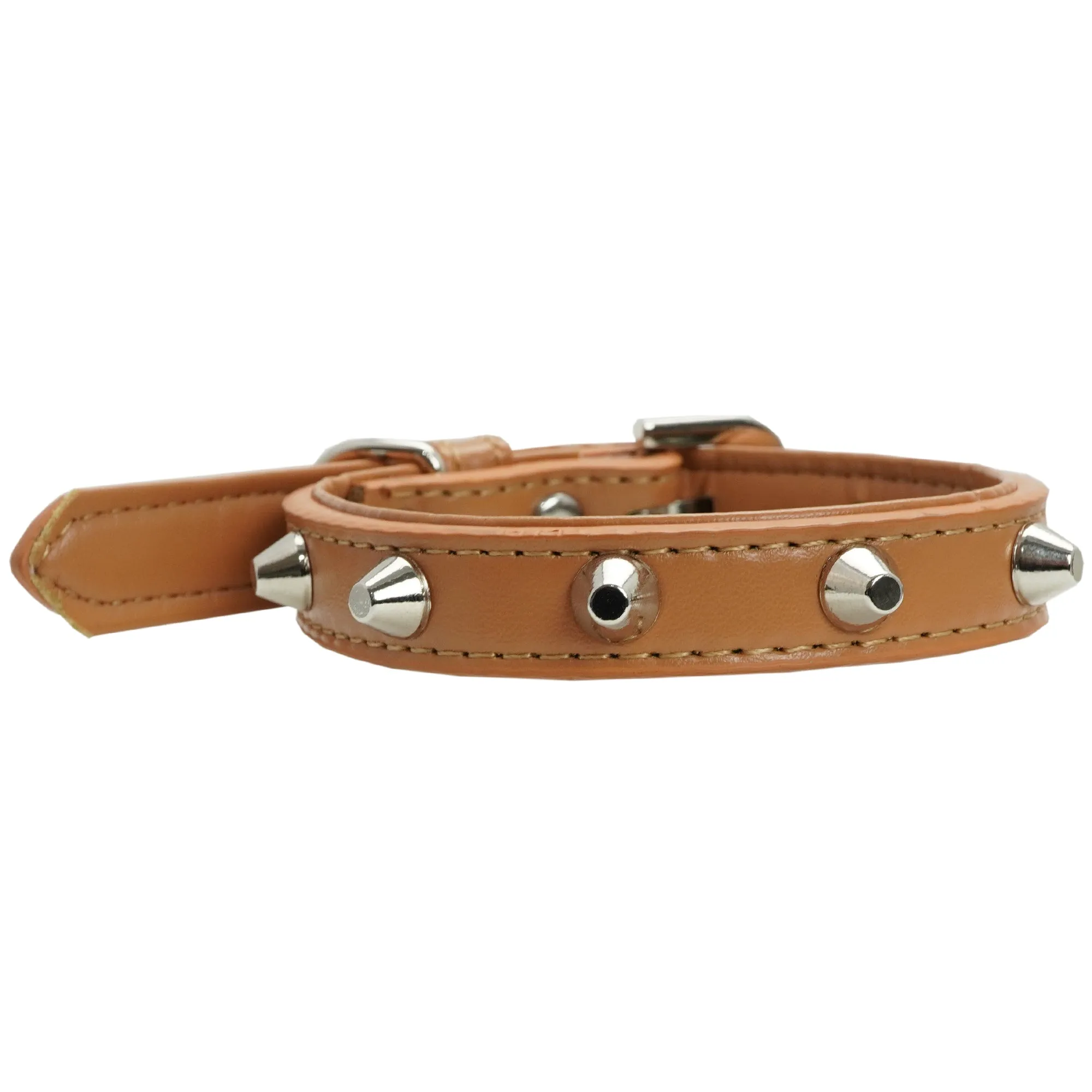 Dan & Sam - Vegan Leather Dog Collar (Tan Spike)