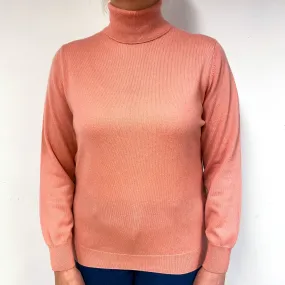 Deep Peach Pink Cashmere Polo Neck Jumper Large