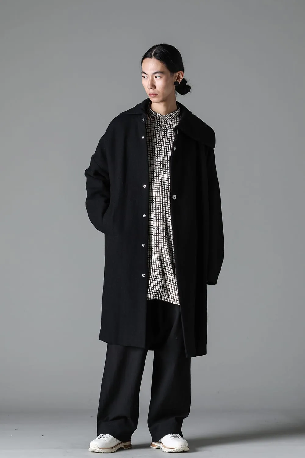 Distorted Cocoon Coat Dry Wool Twill
