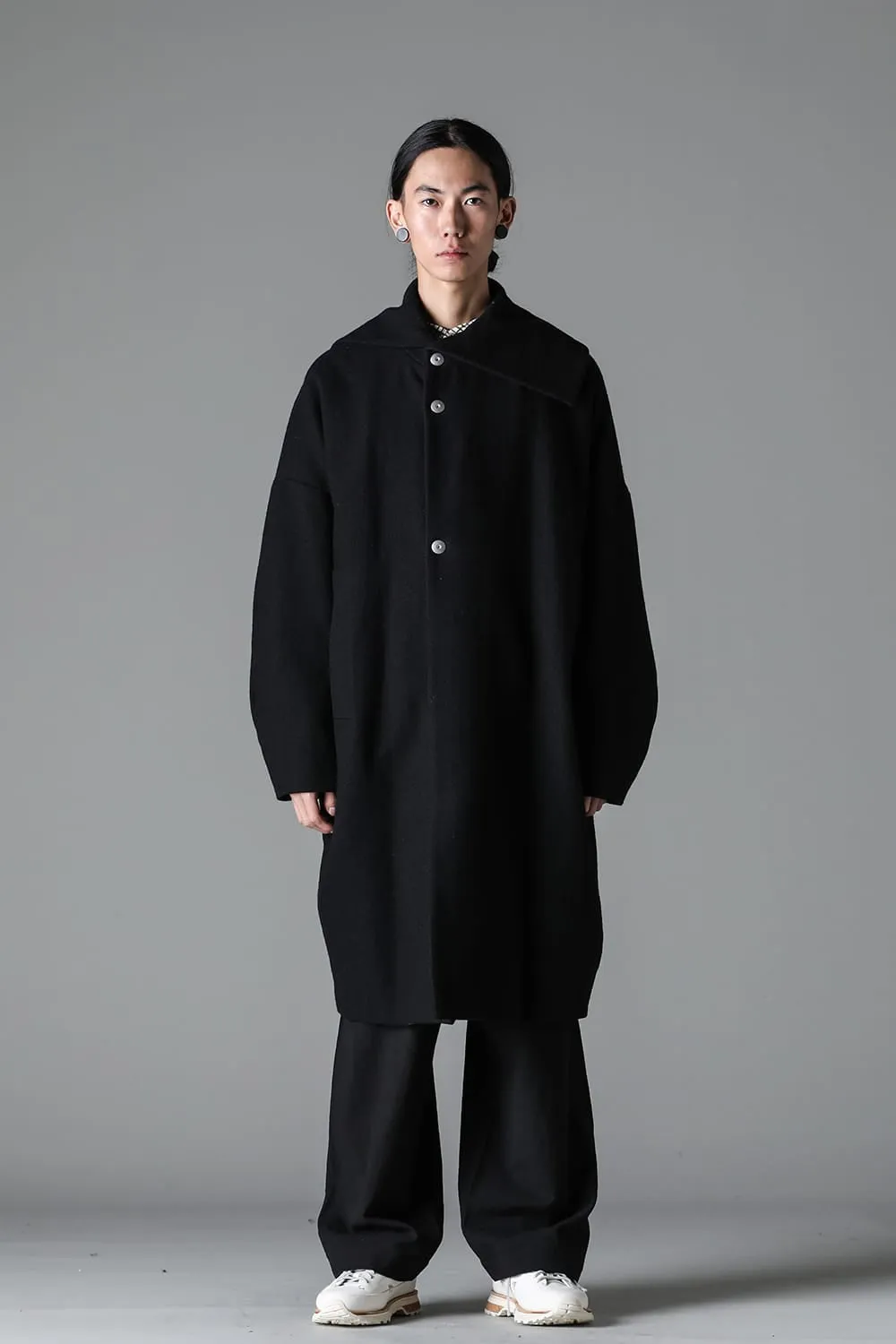 Distorted Cocoon Coat Dry Wool Twill