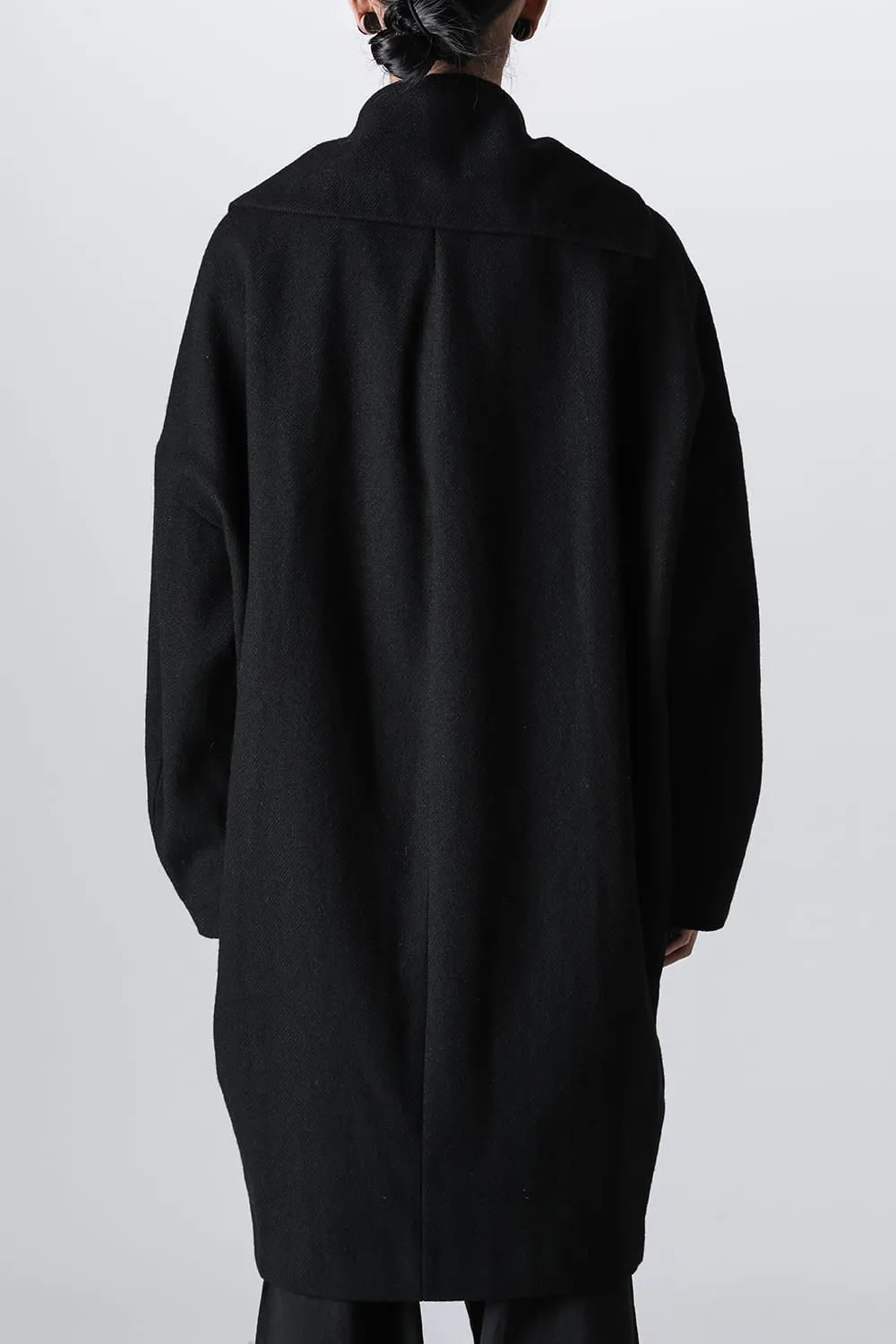 Distorted Cocoon Coat Dry Wool Twill
