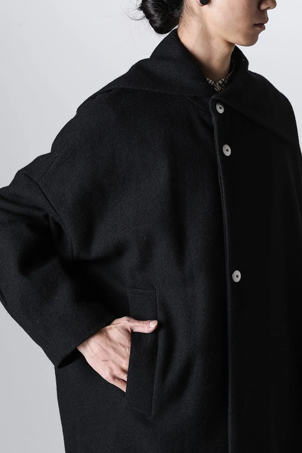 Distorted Cocoon Coat Dry Wool Twill