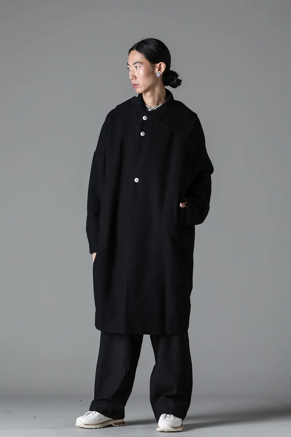Distorted Cocoon Coat Dry Wool Twill