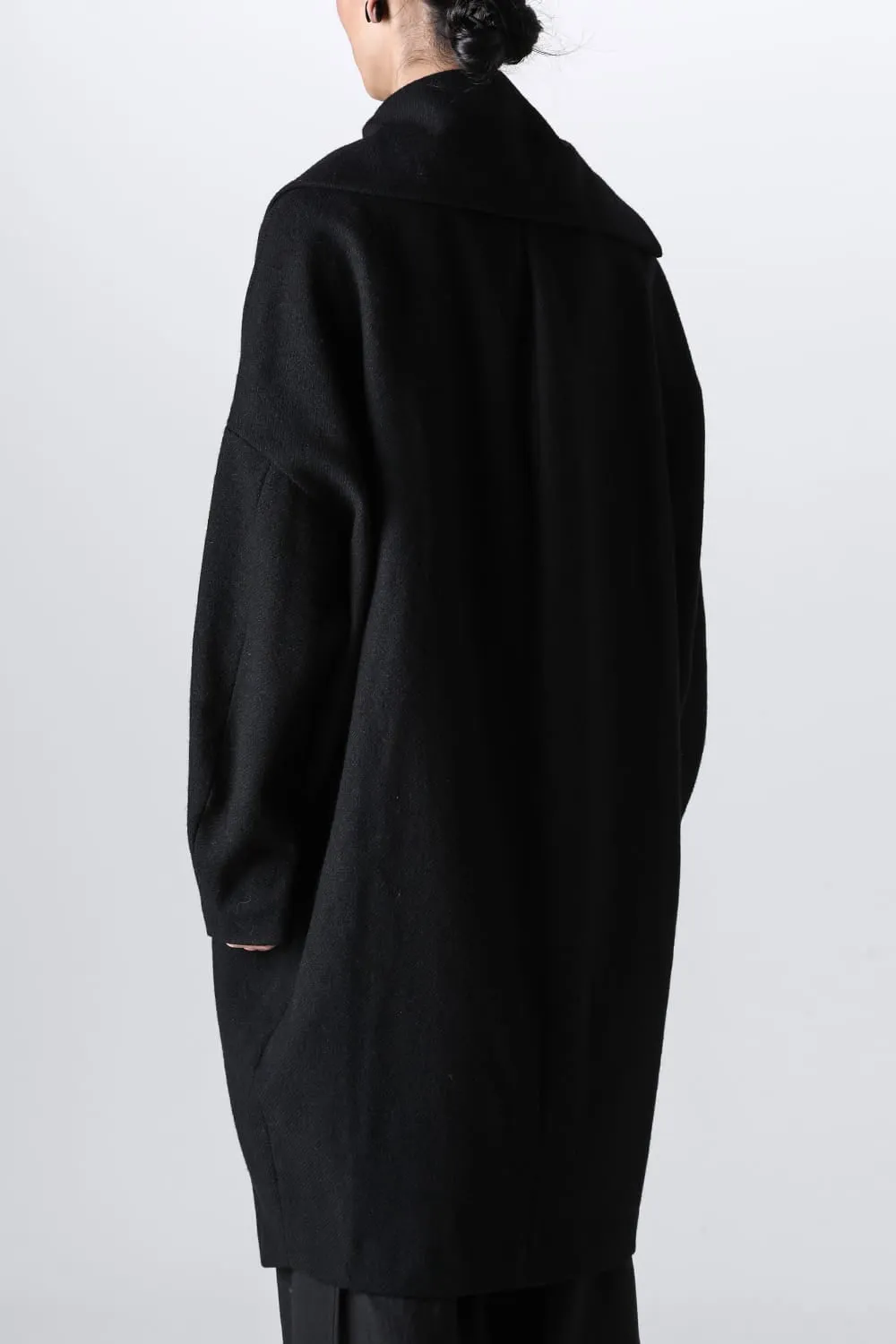 Distorted Cocoon Coat Dry Wool Twill