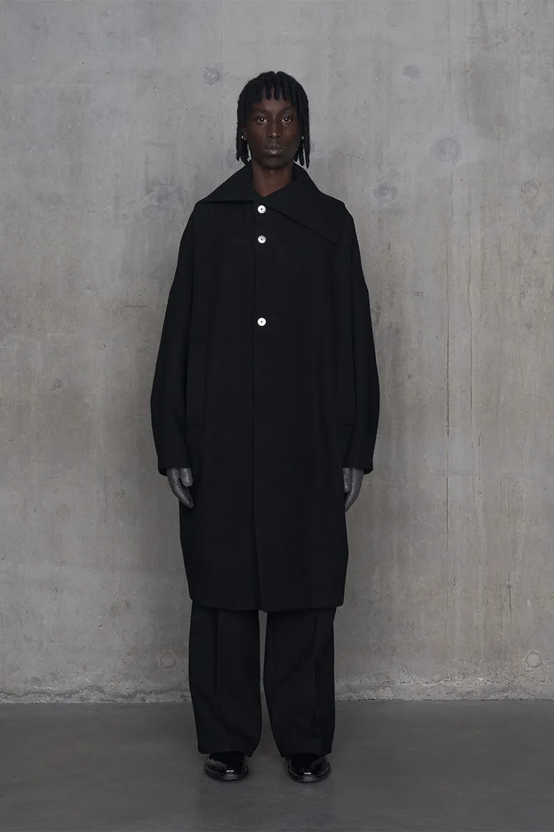 Distorted Cocoon Coat Dry Wool Twill