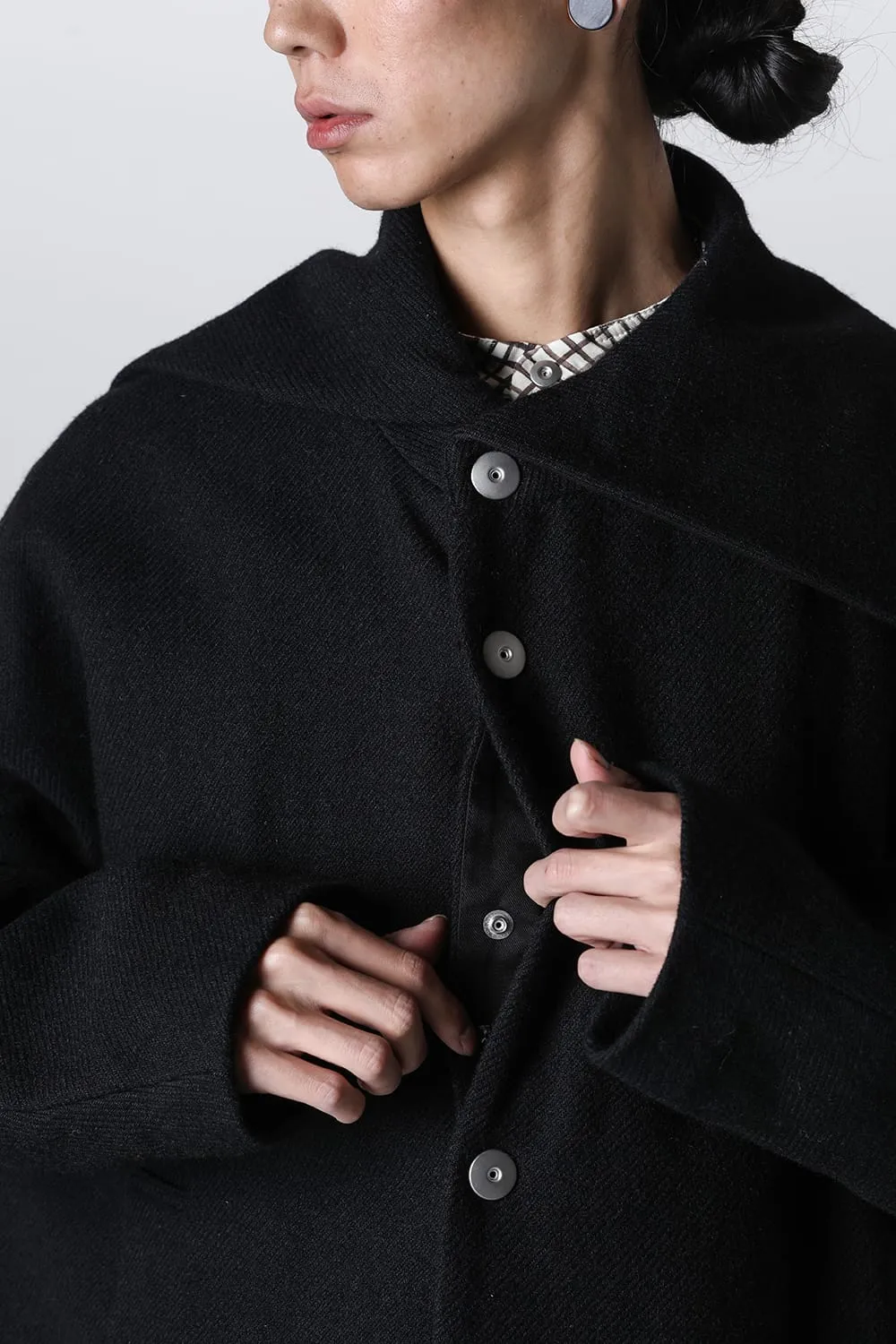 Distorted Cocoon Coat Dry Wool Twill