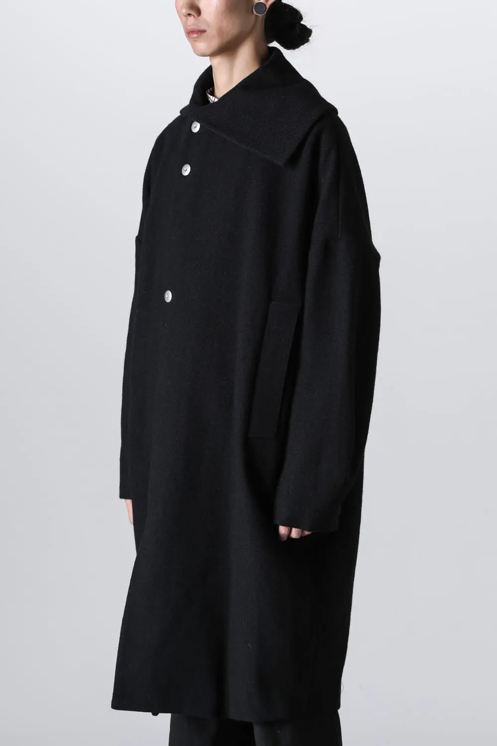 Distorted Cocoon Coat Dry Wool Twill