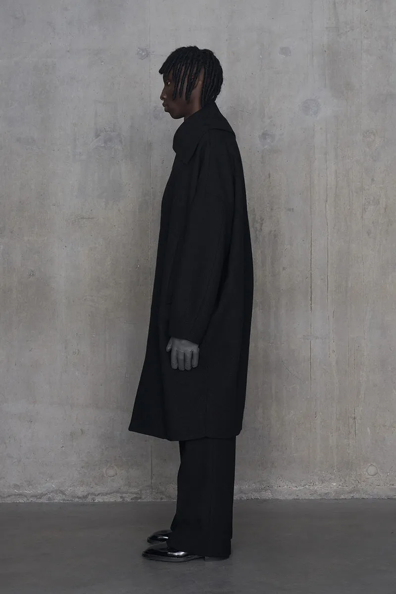 Distorted Cocoon Coat Dry Wool Twill