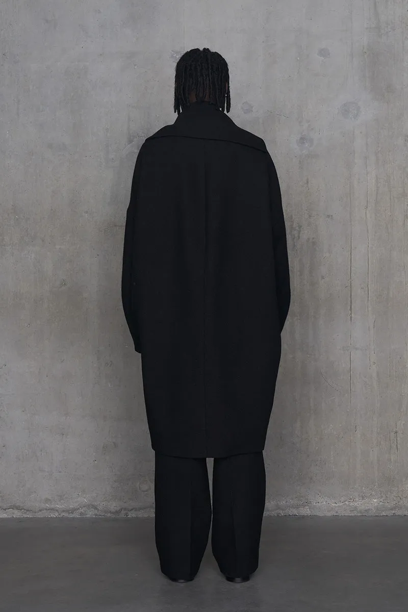 Distorted Cocoon Coat Dry Wool Twill