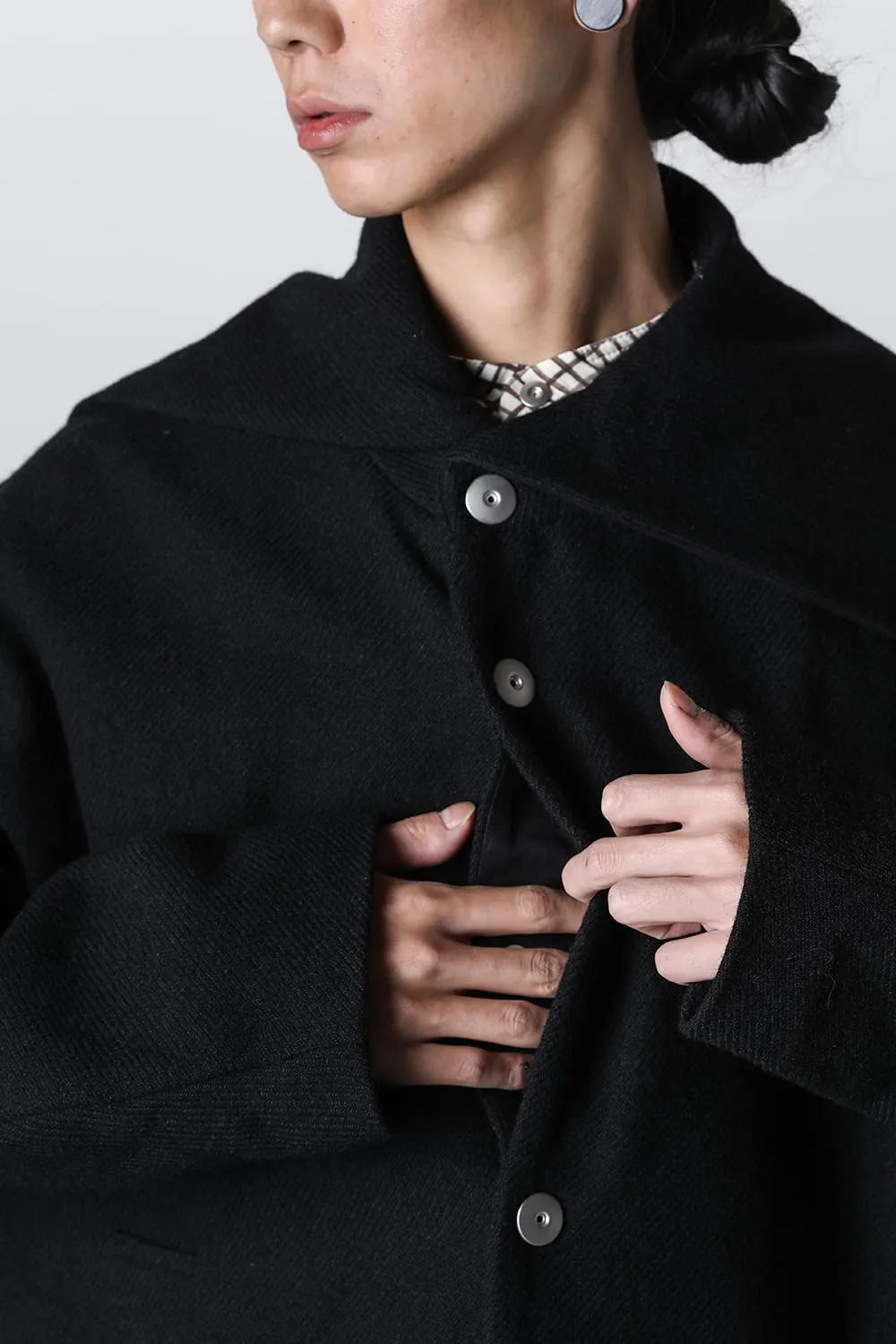 Distorted Cocoon Coat Dry Wool Twill