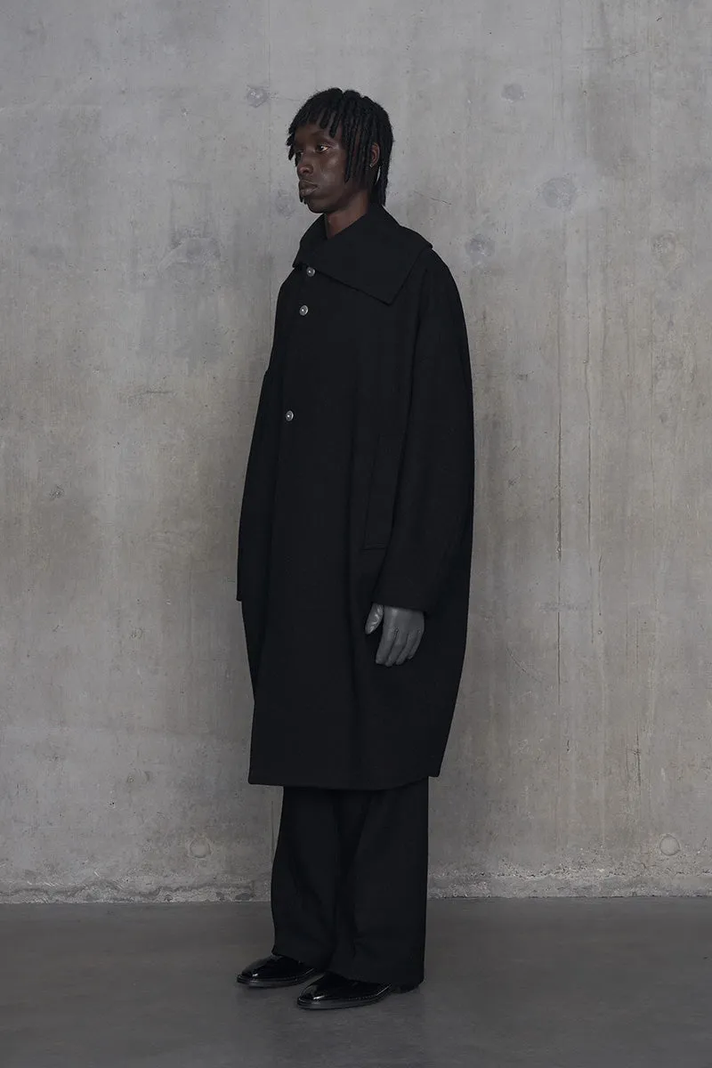 Distorted Cocoon Coat Dry Wool Twill