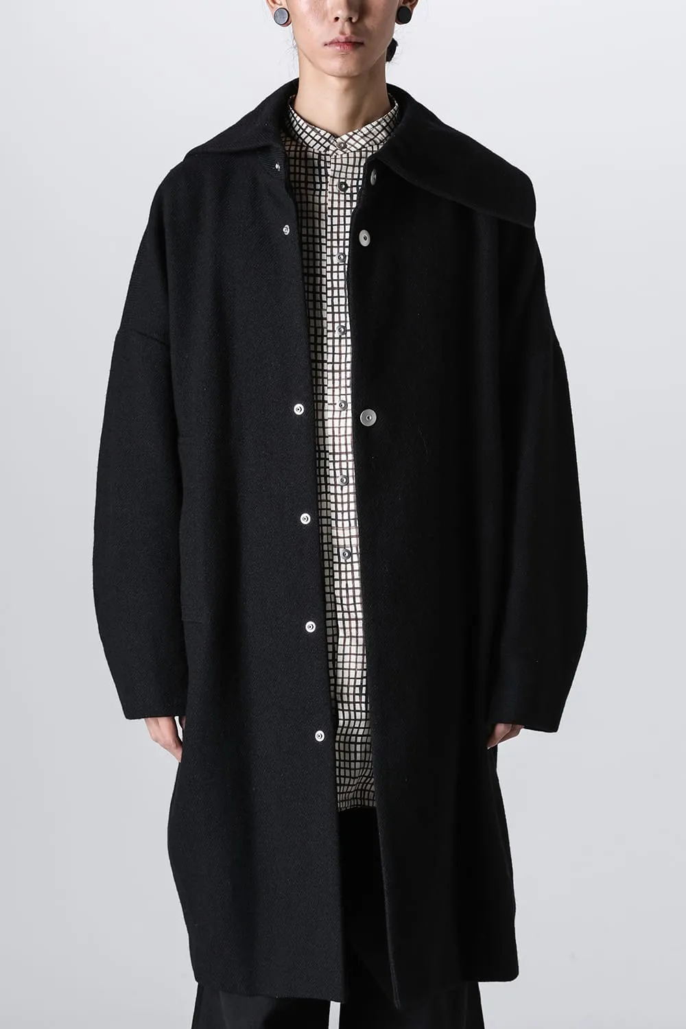 Distorted Cocoon Coat Dry Wool Twill