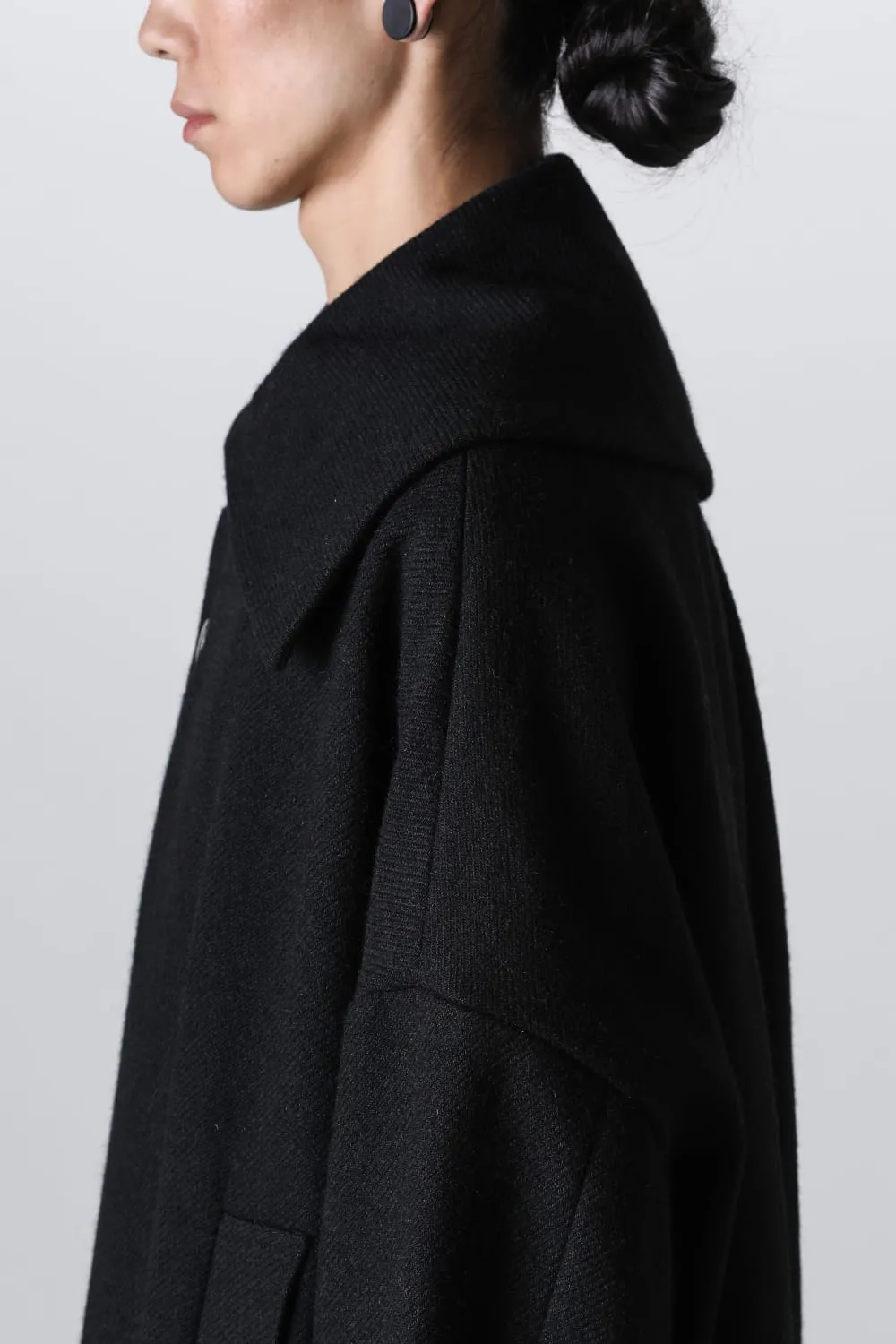 Distorted Cocoon Coat Dry Wool Twill