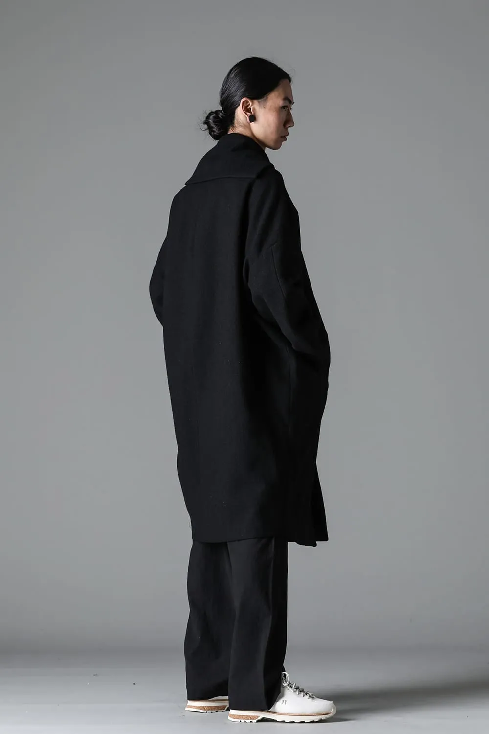 Distorted Cocoon Coat Dry Wool Twill