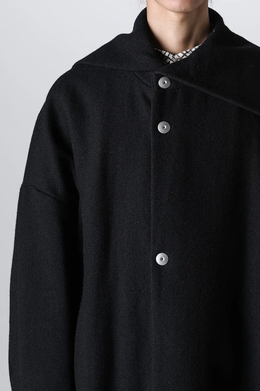 Distorted Cocoon Coat Dry Wool Twill