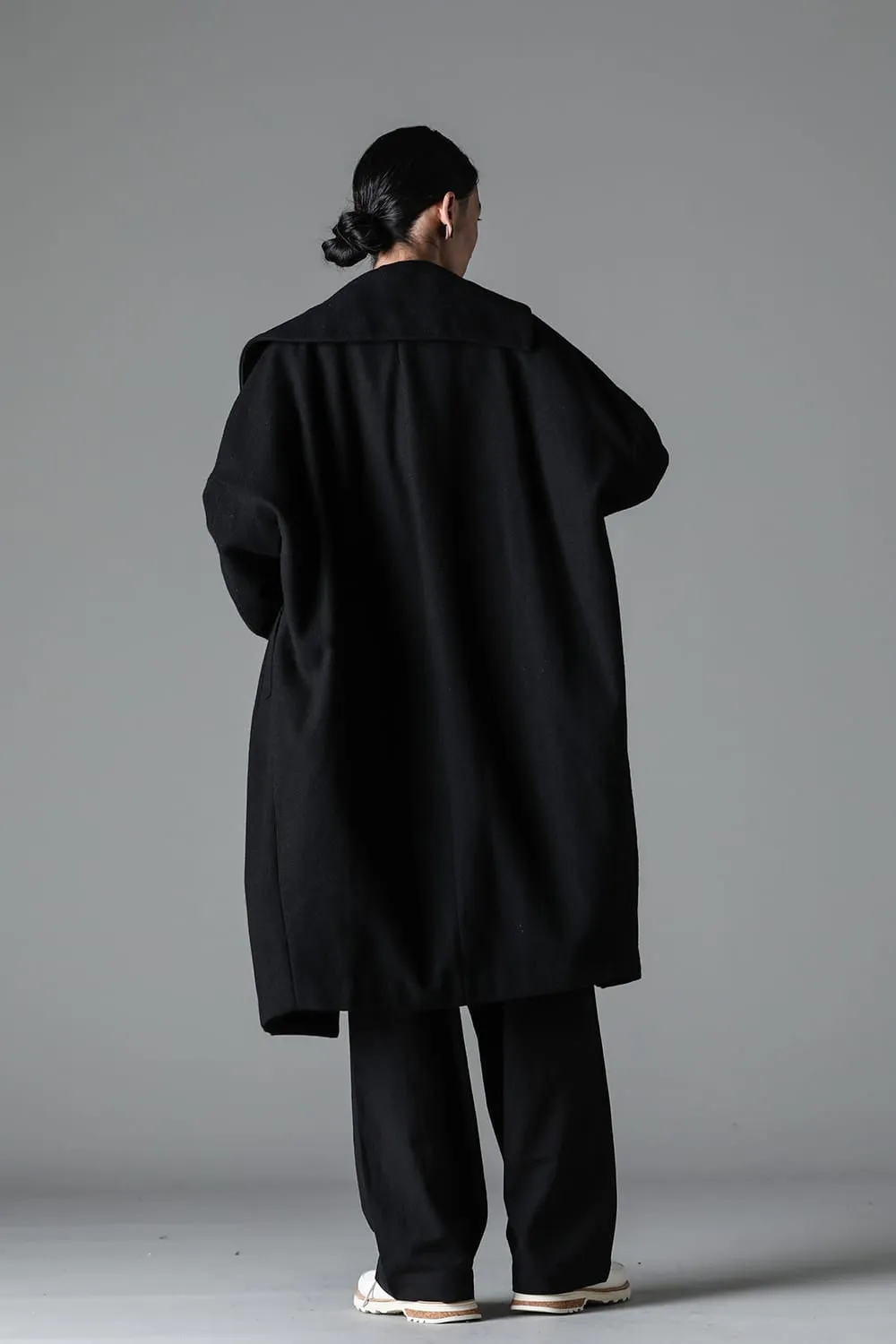 Distorted Cocoon Coat Dry Wool Twill