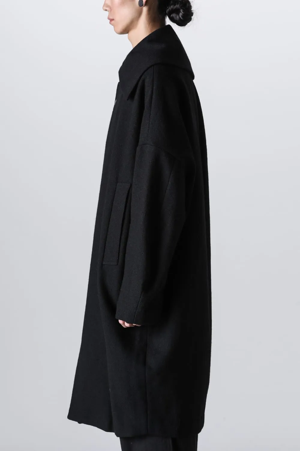 Distorted Cocoon Coat Dry Wool Twill