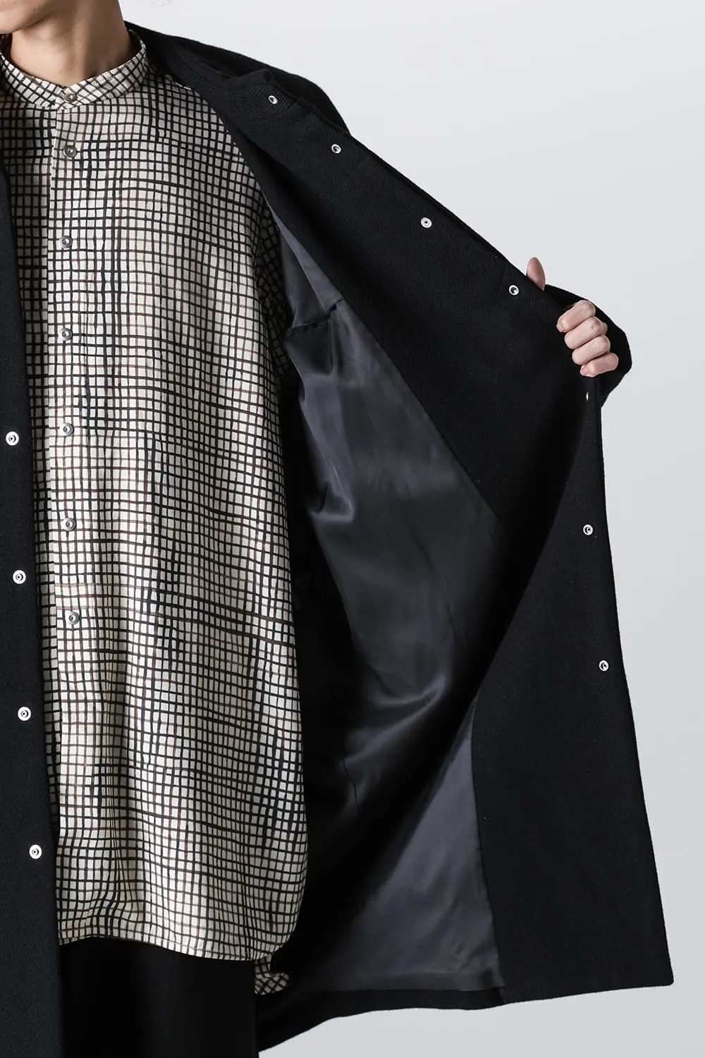 Distorted Cocoon Coat Dry Wool Twill