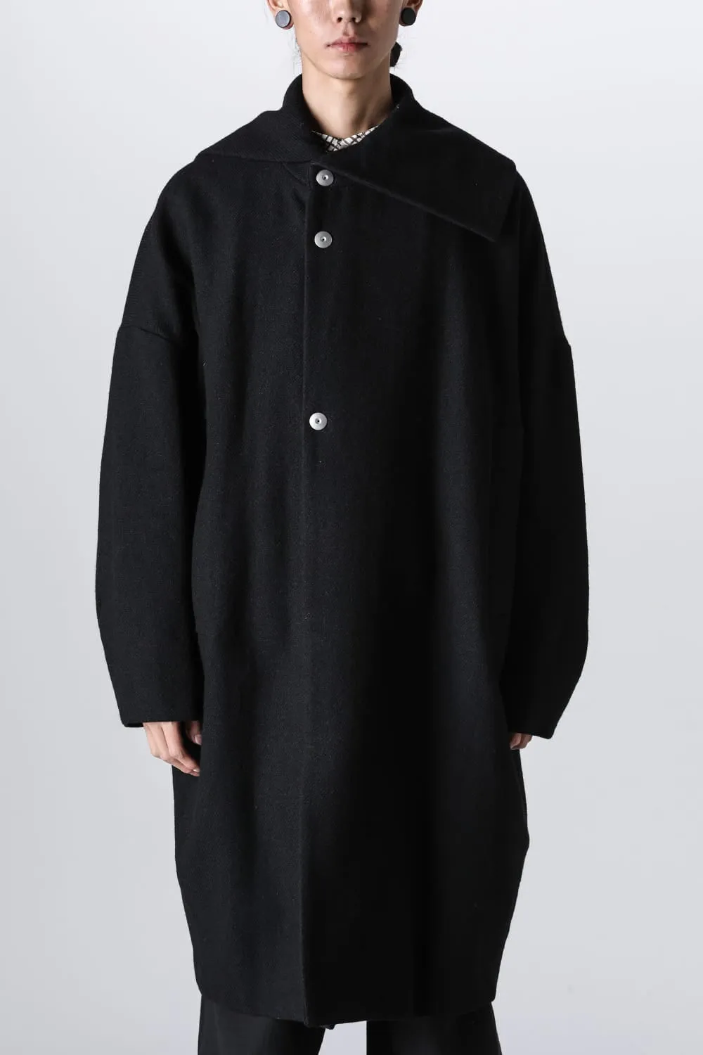 Distorted Cocoon Coat Dry Wool Twill