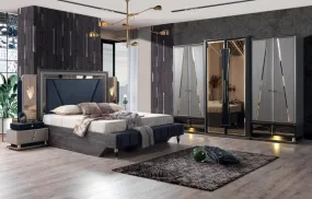 Dortmund Bedroom Set with King Size Bed, Dresser, Wardrobe and Side Tables