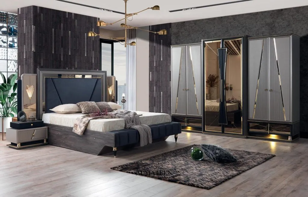 Dortmund Bedroom Set with King Size Bed, Dresser, Wardrobe and Side Tables