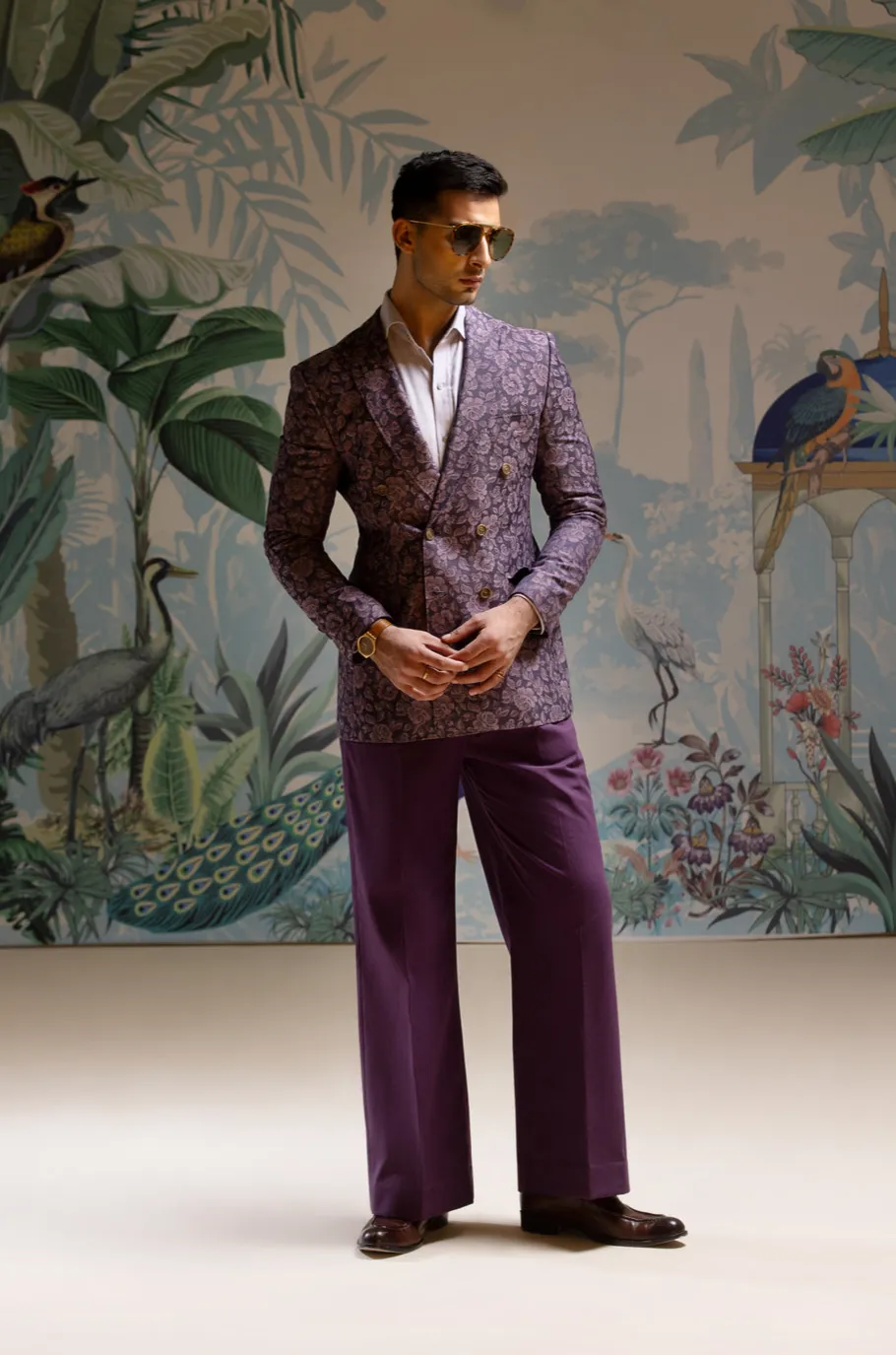 Double-Breasted Tuxedo Jacket in Floral Jacquard