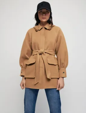 DOUBLE-FACED WOOL BLEND BELTED COAT