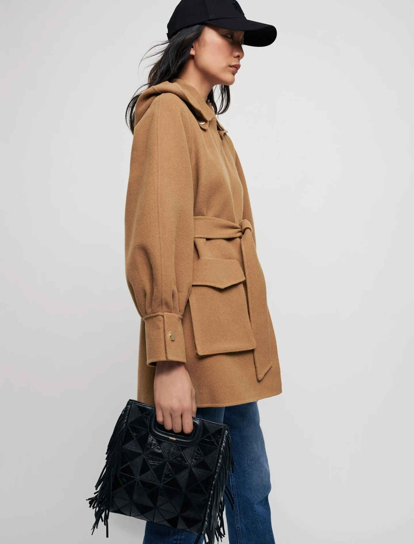 DOUBLE-FACED WOOL BLEND BELTED COAT