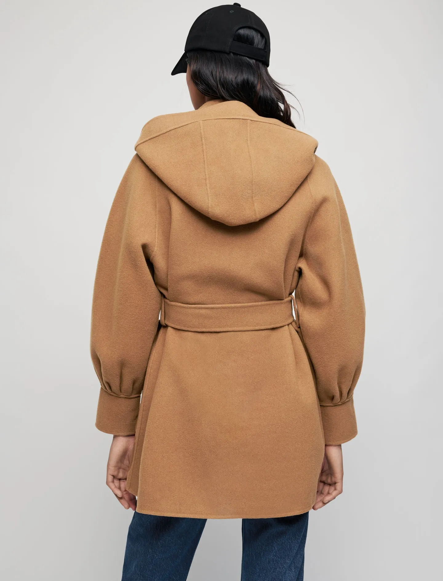 DOUBLE-FACED WOOL BLEND BELTED COAT