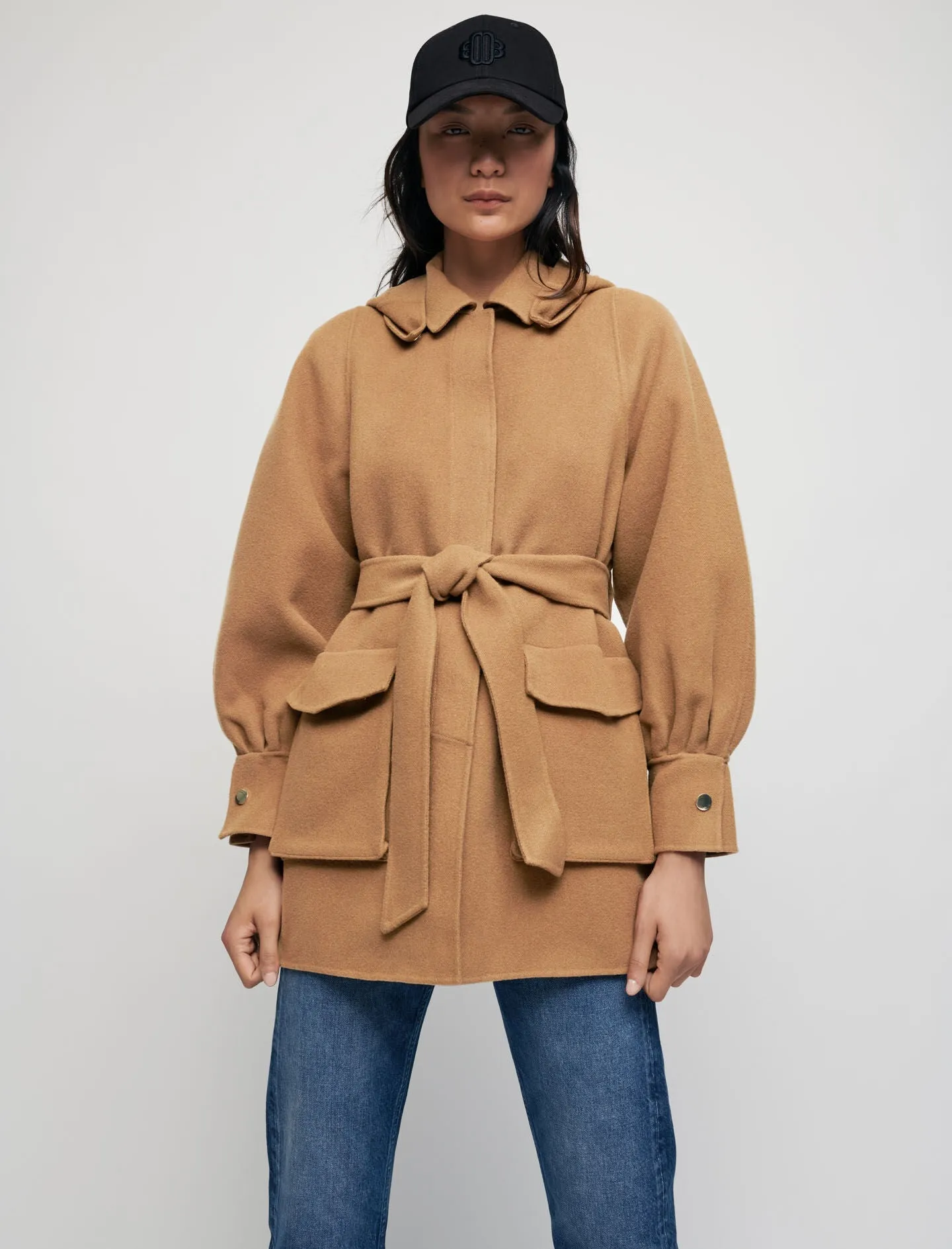 DOUBLE-FACED WOOL BLEND BELTED COAT