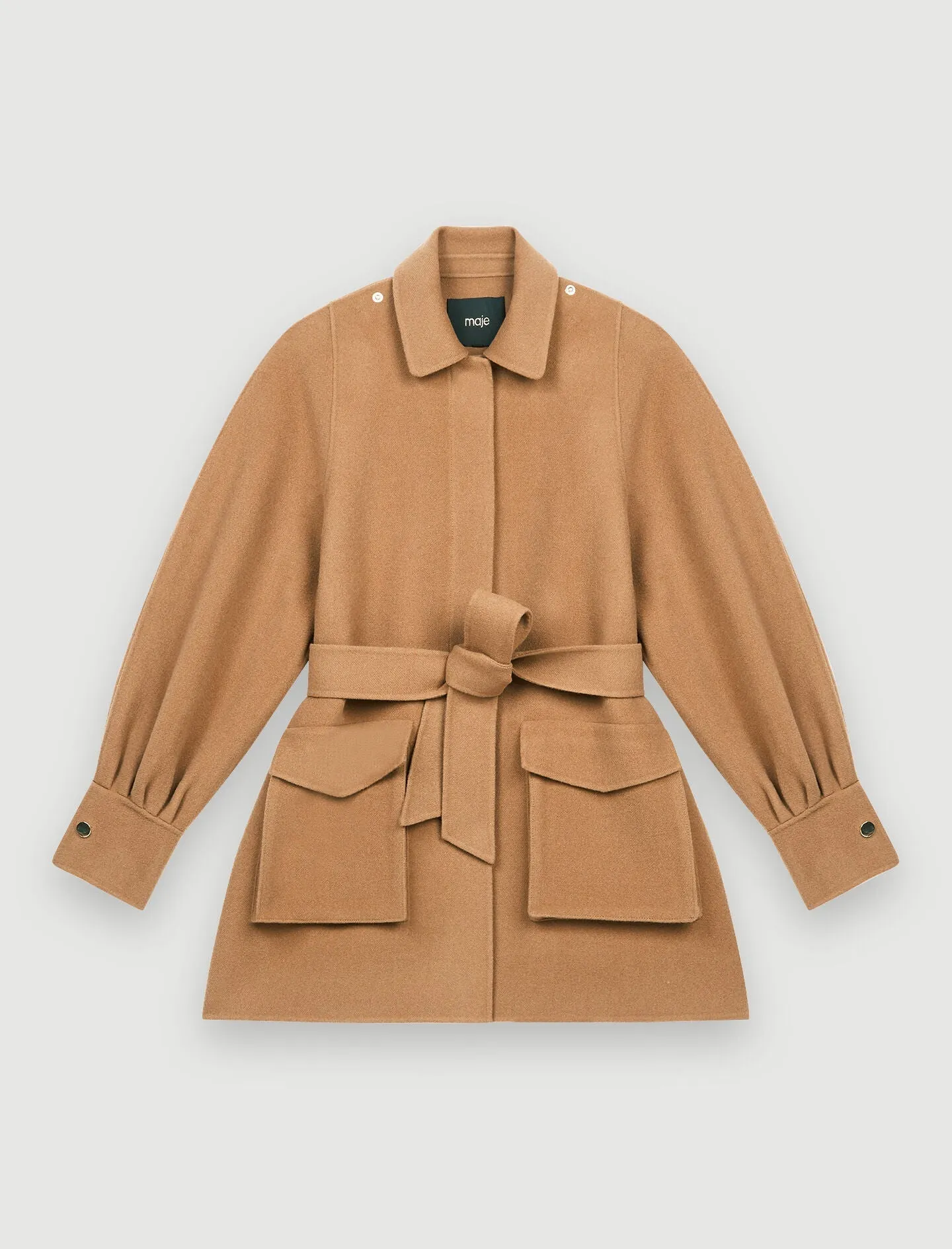 DOUBLE-FACED WOOL BLEND BELTED COAT