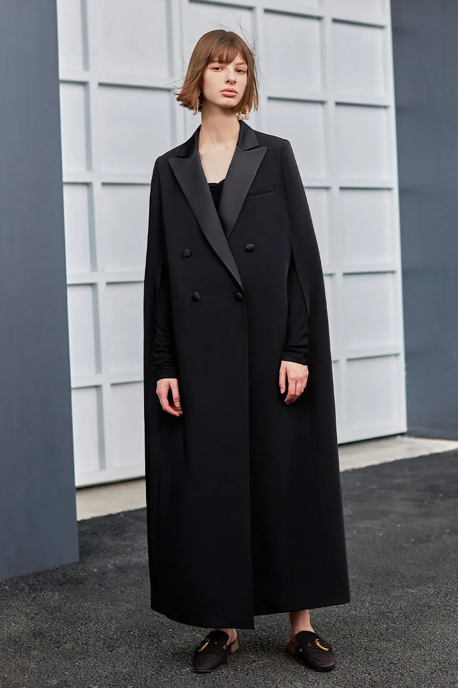 Double Material Stitching Retro Cloak Overcoat
