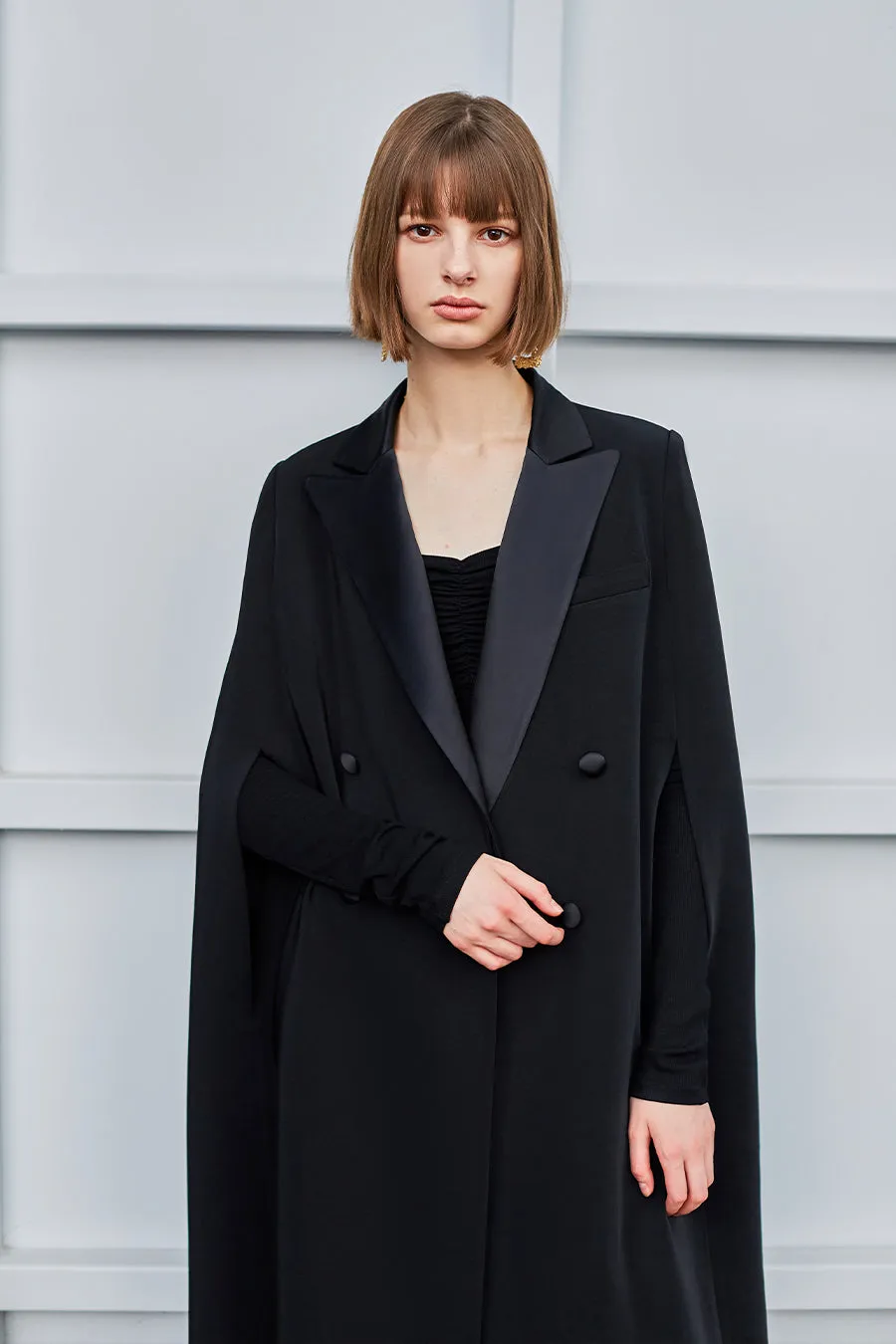 Double Material Stitching Retro Cloak Overcoat