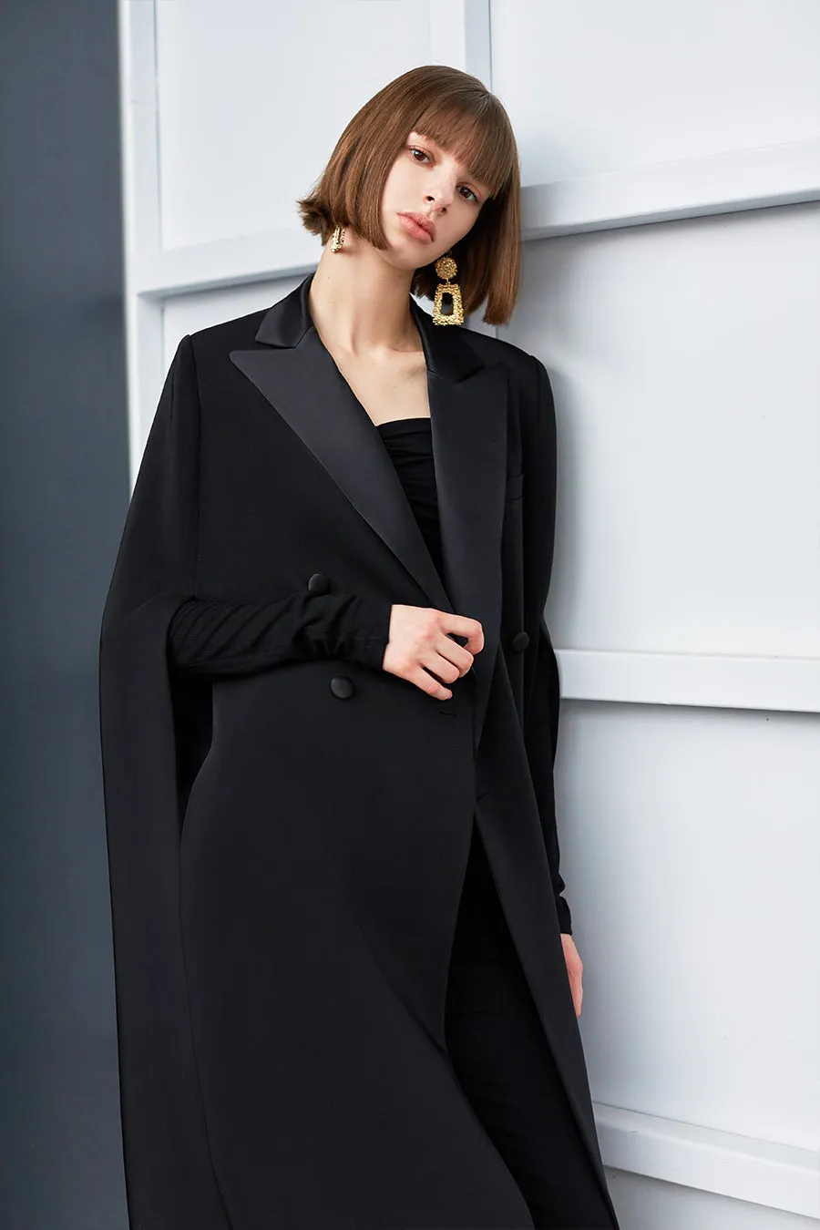 Double Material Stitching Retro Cloak Overcoat